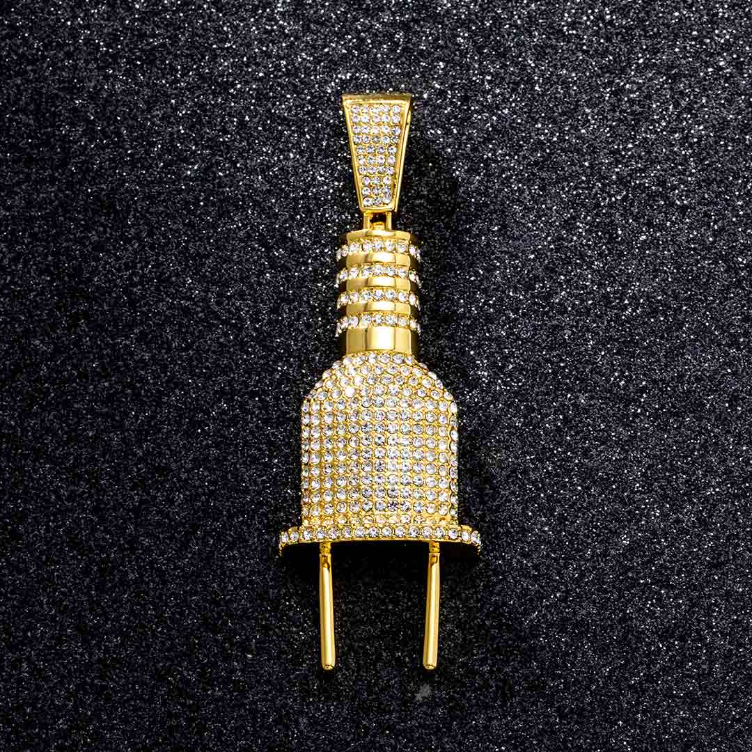 Iced Plug Pendant in Gold