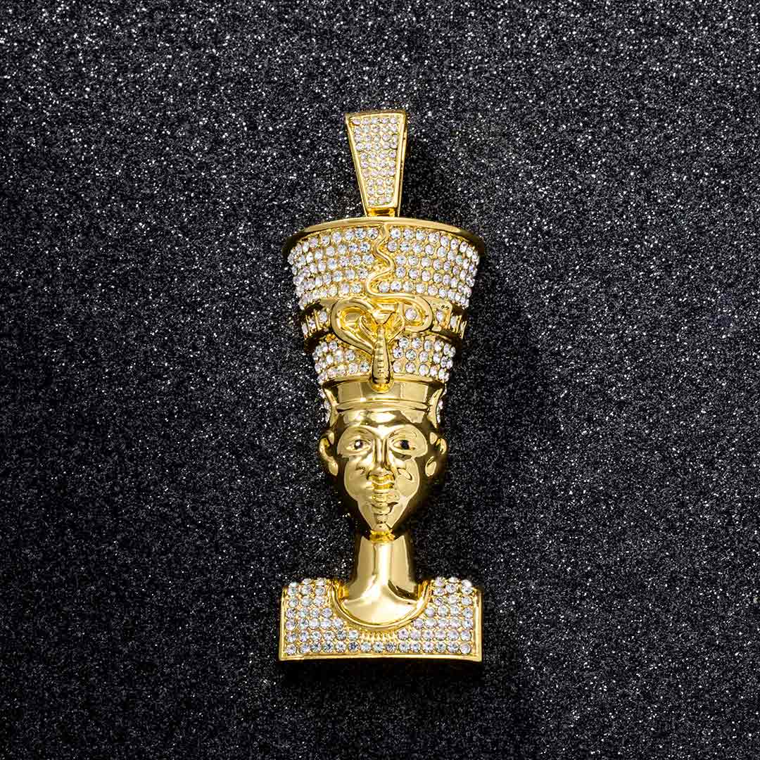 Iced Nefertiti Pharaoh Pendant in Gold