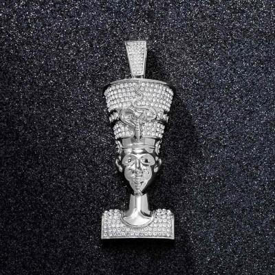 Iced Nefertiti Pharaoh Pendant in White Gold