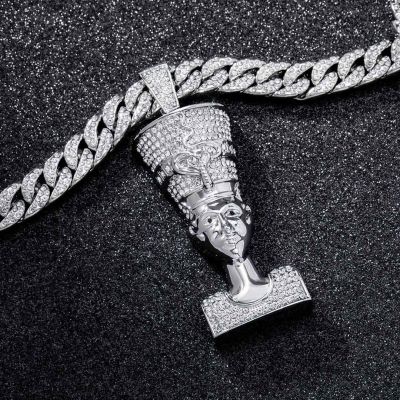 Iced Nefertiti Pharaoh Pendant in White Gold