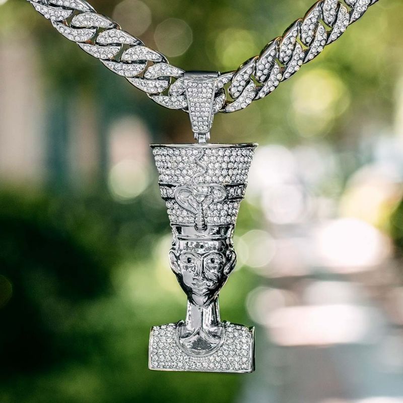 Iced Nefertiti Pharaoh Pendant in White Gold