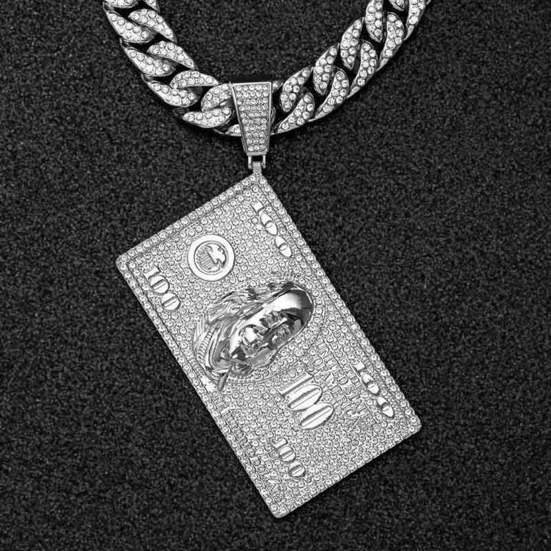 Iced Dollar Pendant in White Gold