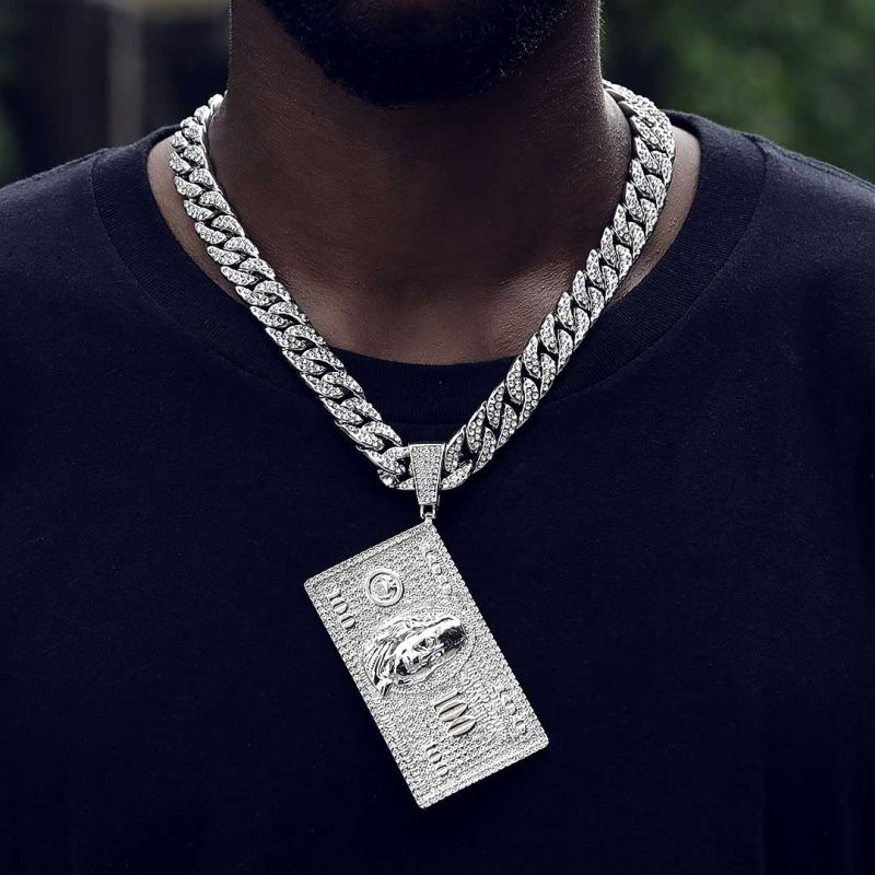 Iced Dollar Pendant in White Gold