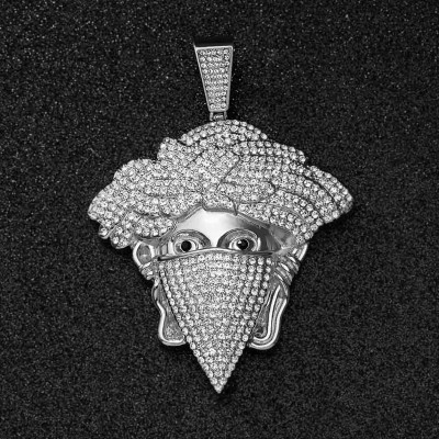 Iced Mask Snake Hair Banshee Pendant in White Gold