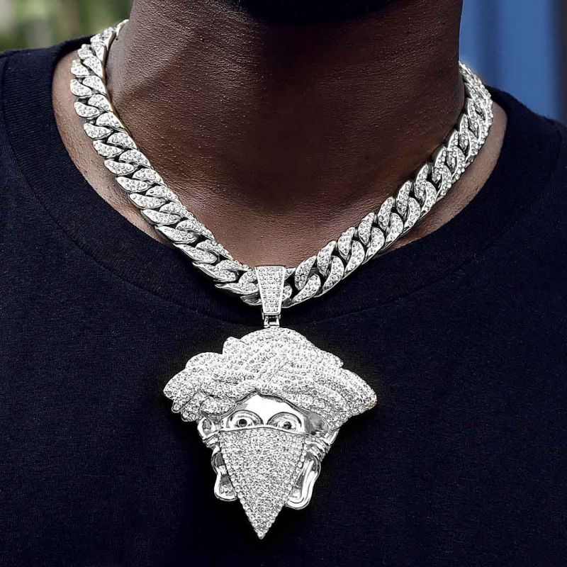 Iced Mask Snake Hair Banshee Pendant in White Gold