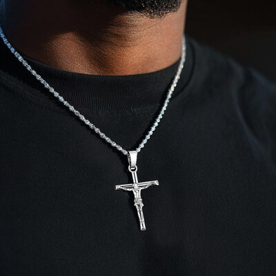 Crucifix Cross Pendant in White Gold