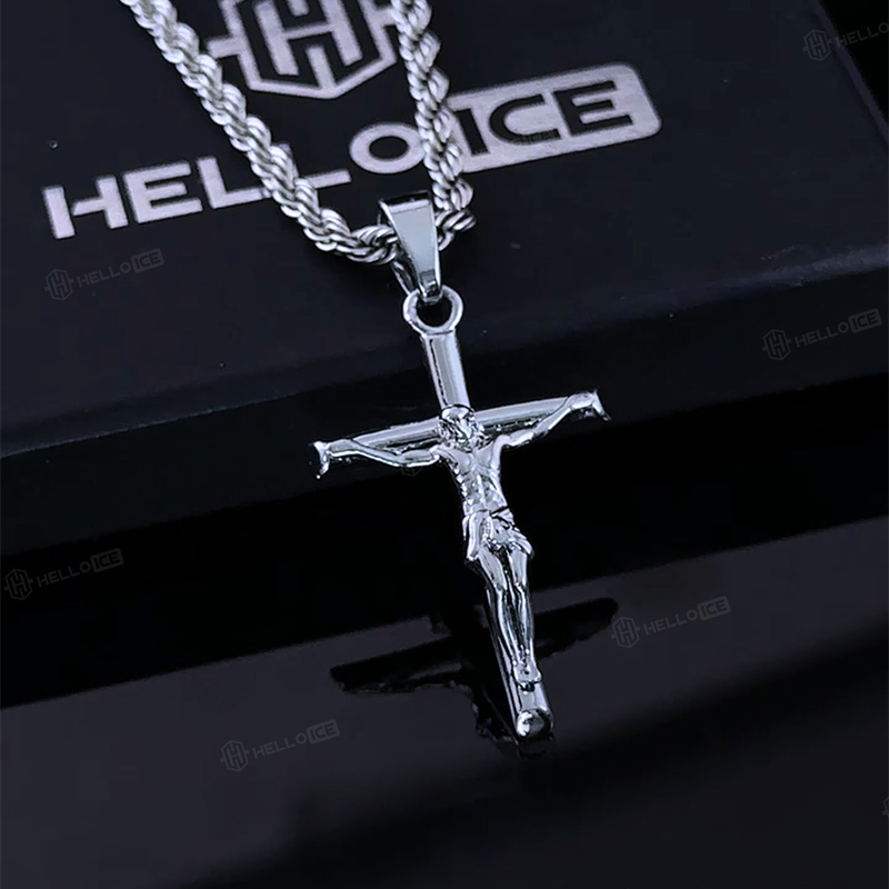 Crucifix Cross Pendant in White Gold