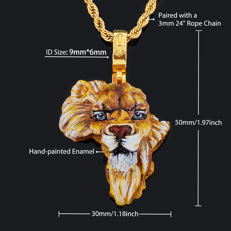Hand-painted Enamel Africa Map Lion Pendant