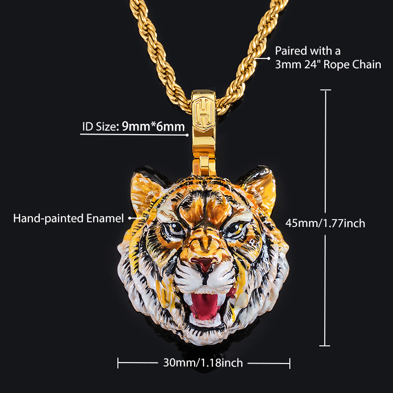 Hand-painted Enamel Roaring Tiger Pendant