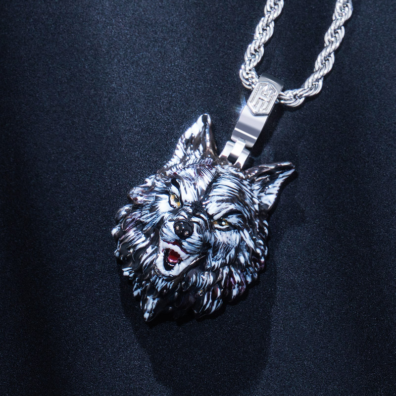 Hand-painted Enamel Wolf Pendant