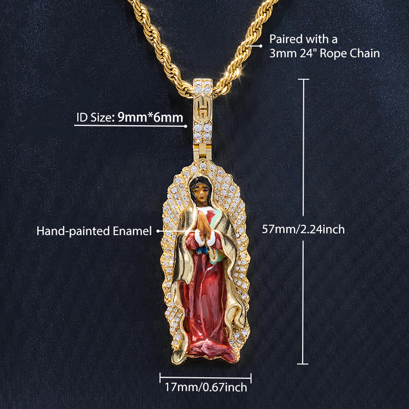 Iced Hand-painted Enamel Our Lady of Guadalupe Pendant