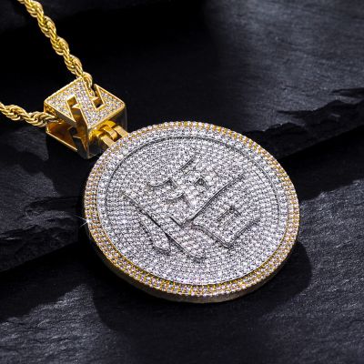 Iced Two-tone Chinese Word WU Wisdom and Enlightenment Symbol Pendant