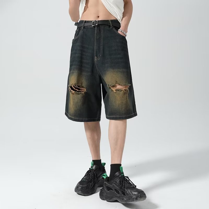 Street Distressed Loose Wide Leg Cropped Pants