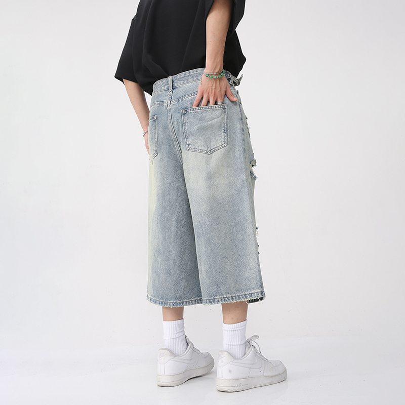 Street Ripped Wide Leg Cropped Pants