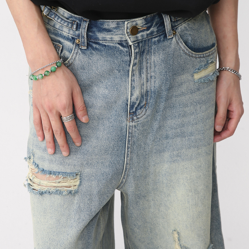 Street Ripped Wide Leg Cropped Pants