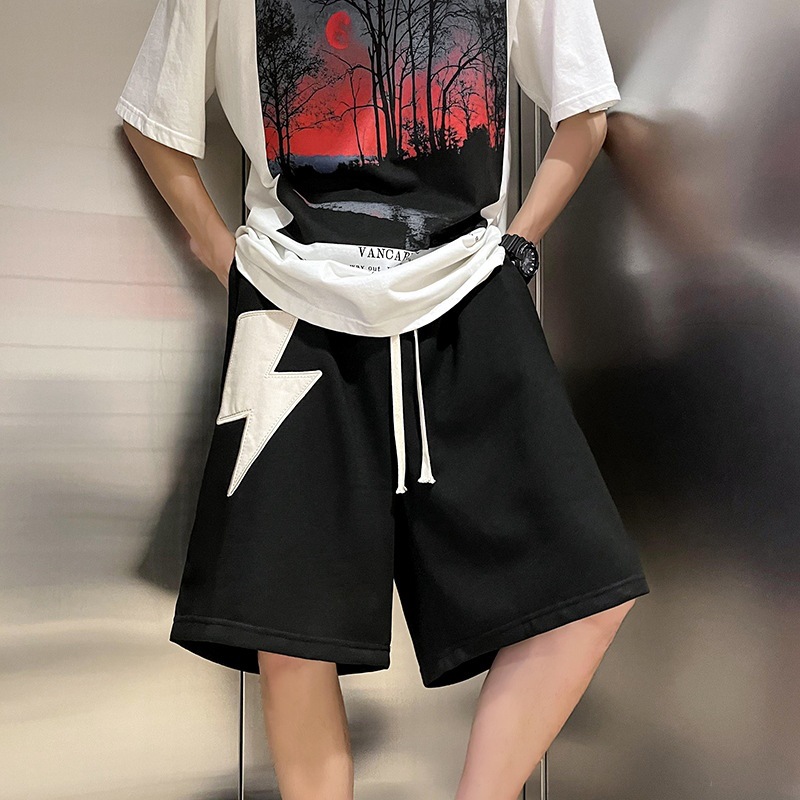 Lightning Print Loose Athletic Hip-Hop Cropped Pants