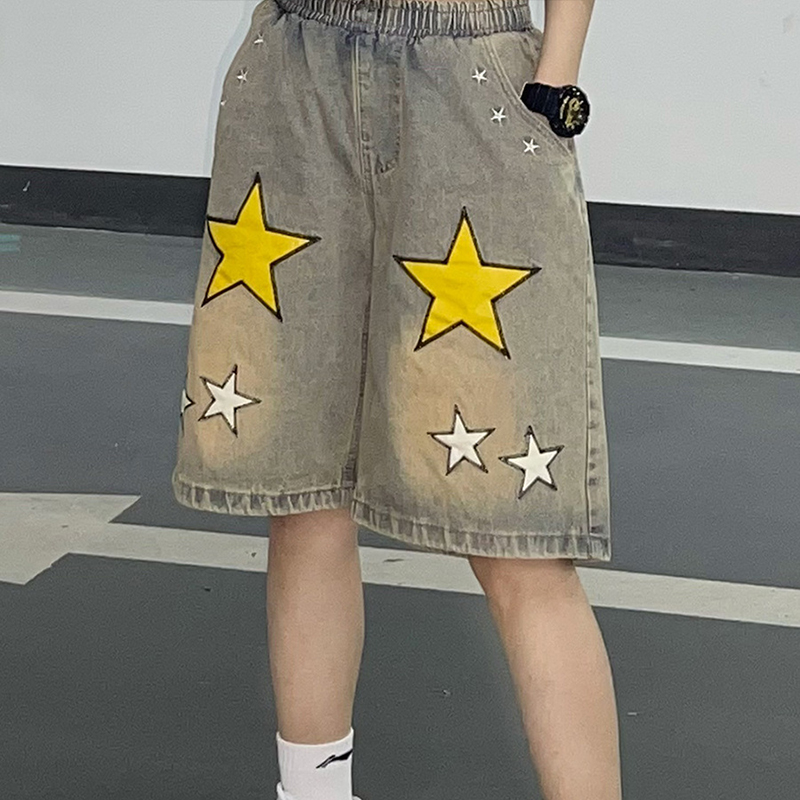 Star Embroidered Denim Shorts