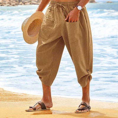 Men's Beach Elastic Waist Linen Shorts
