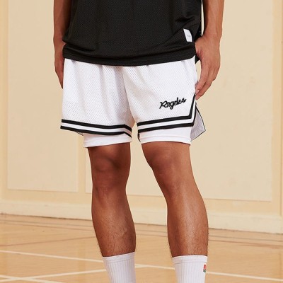 Embroidered Mesh Double Layer Basketball Pants