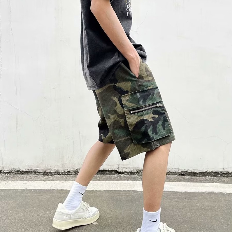 Street Washed Multi Pocket Camouflage Cropped Pants