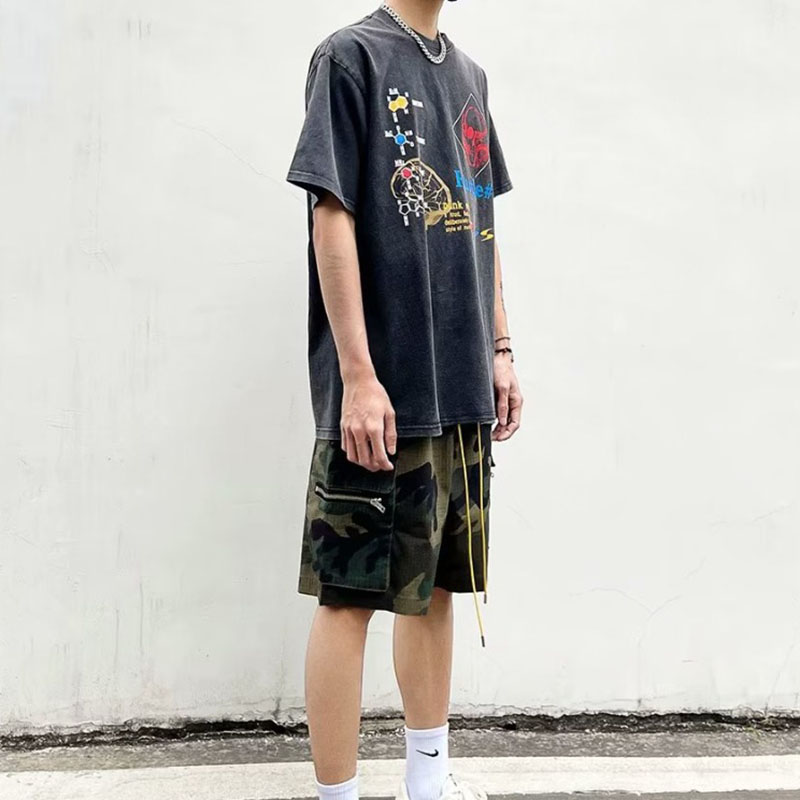 Street Washed Multi Pocket Camouflage Cropped Pants