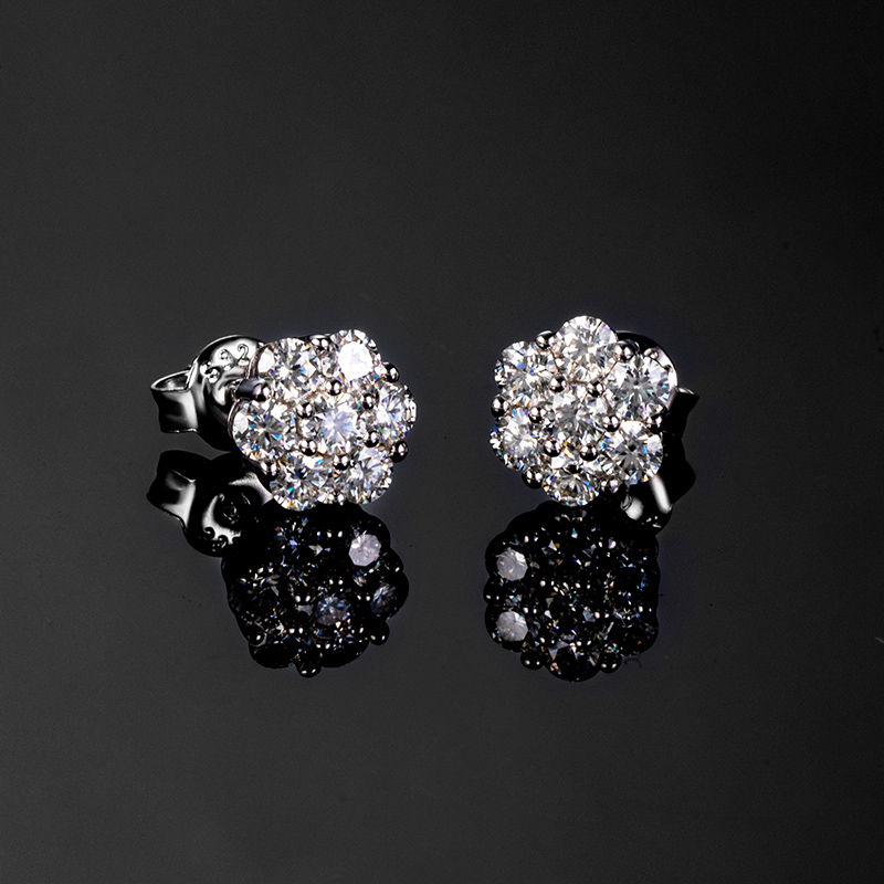 Moissanite Cluster Flower Stud Earrings in S925 Sterling Silver