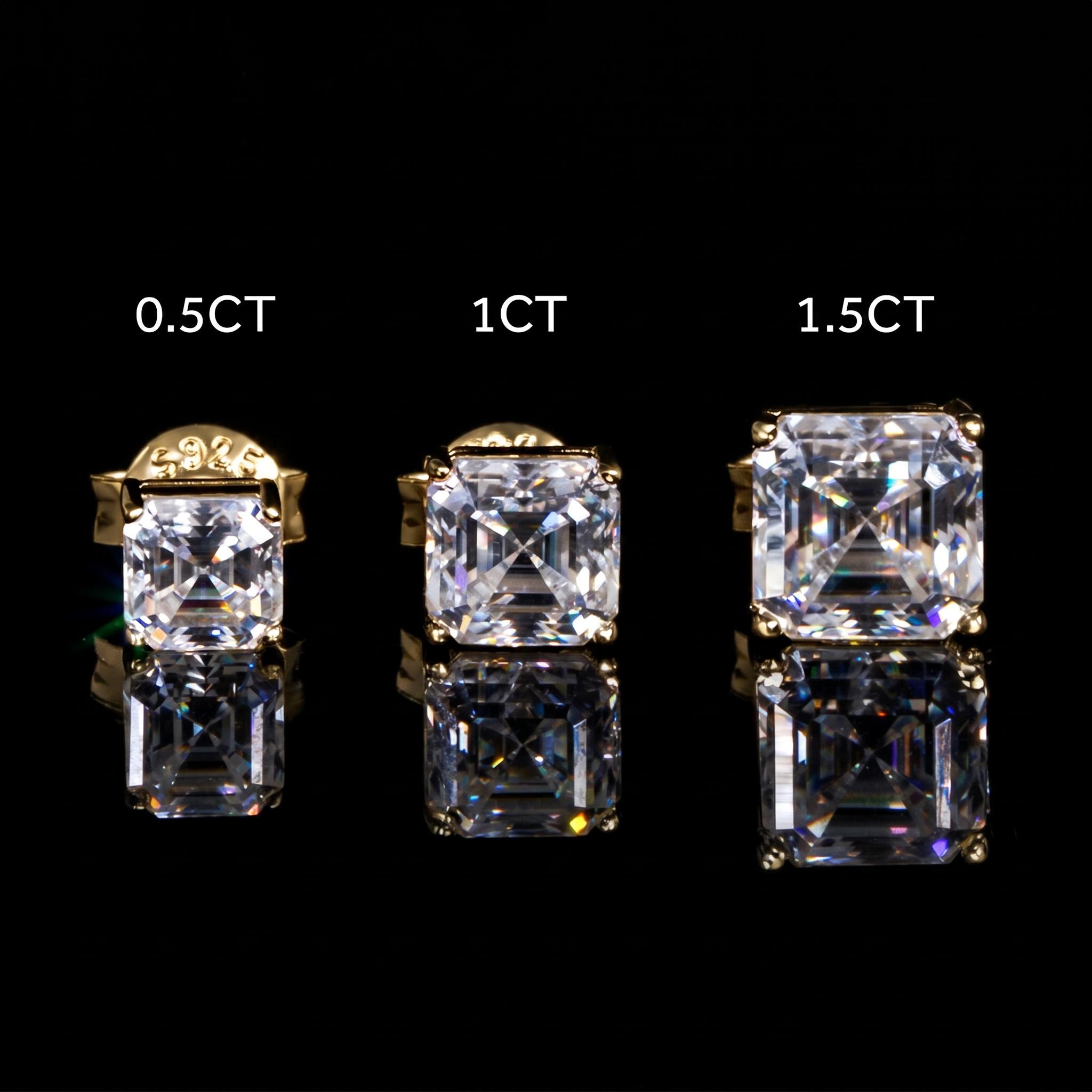 0.5Ct/1Ct/1.5Ct Moissanite Asscher Cut Stud Earrings in S925 Silver