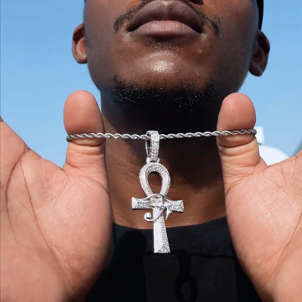 Moissanite Eye of Horus Ankh Pendant in S925 Sterling Silver Moissanite Eye of Horus Ankh Pendant in S925 Sterling Silver