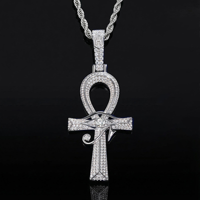 Moissanite Eye of Horus Ankh Pendant in S925 Sterling Silver