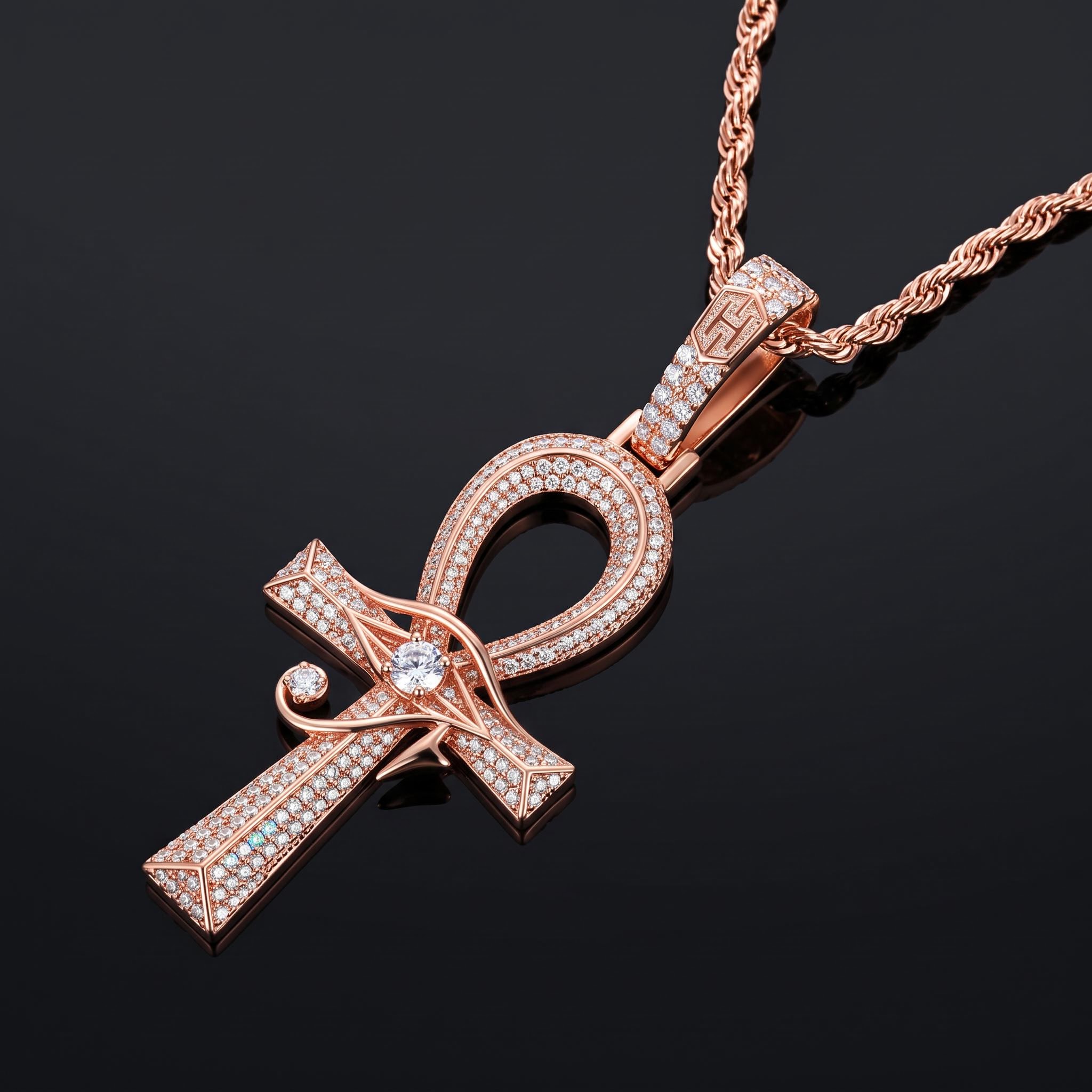 Moissanite Eye of Horus Ankh Pendant in S925 Sterling Silver