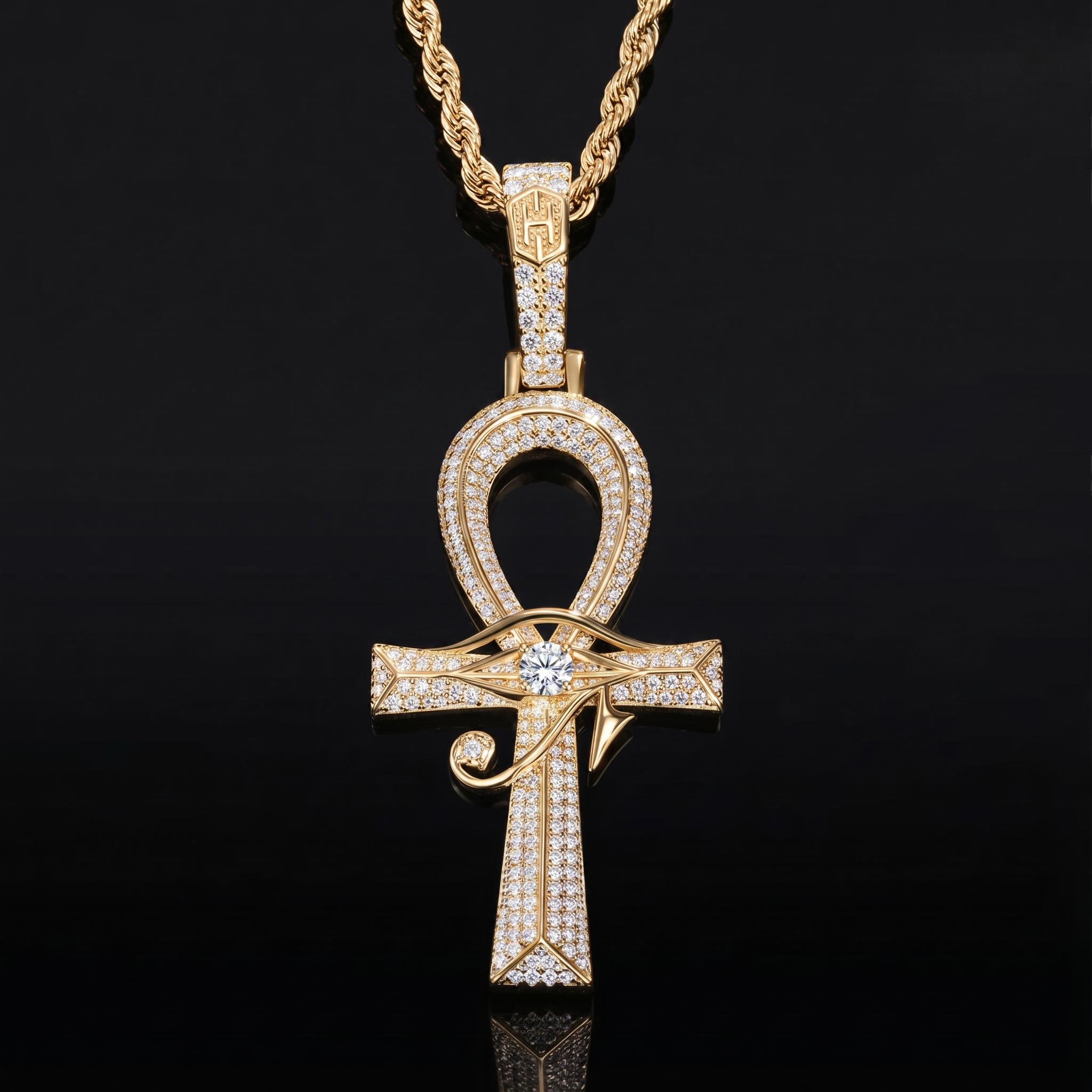 Moissanite Eye of Horus Ankh Pendant in S925 Sterling Silver