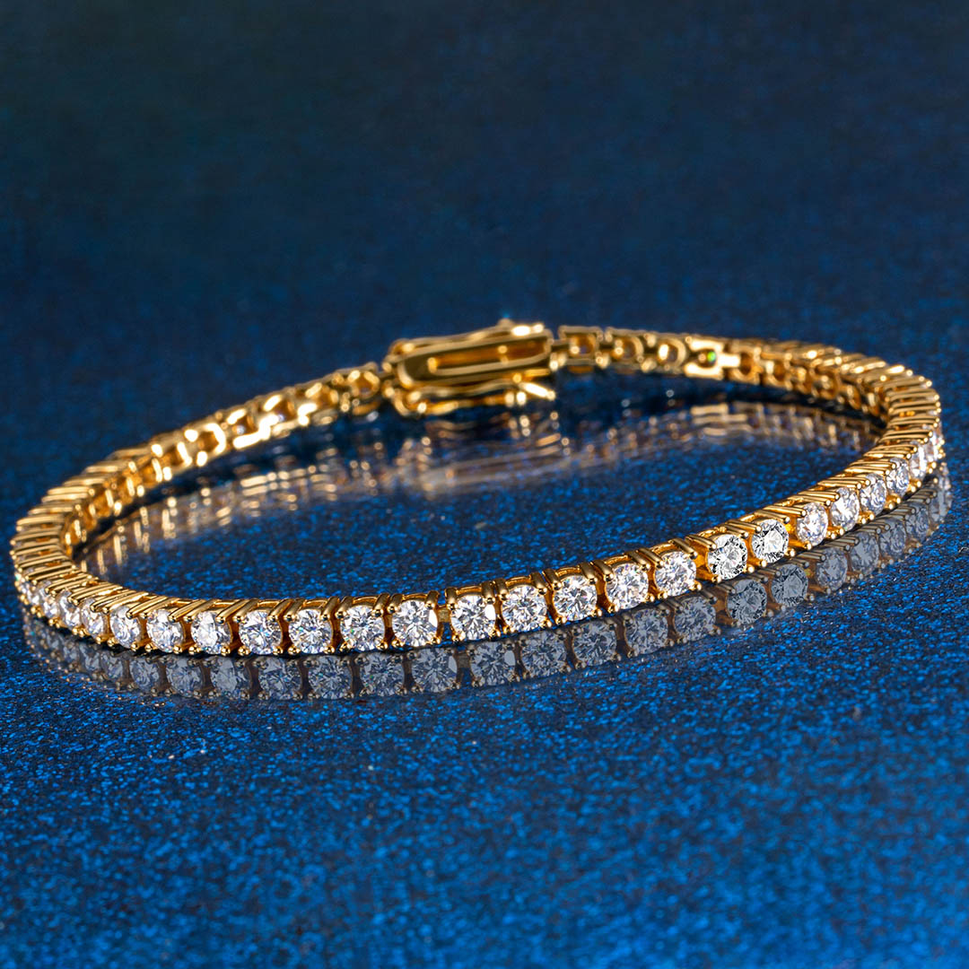  S925 Silver Moissanite 3mm Tennis Bracelet in 18K Gold Plated