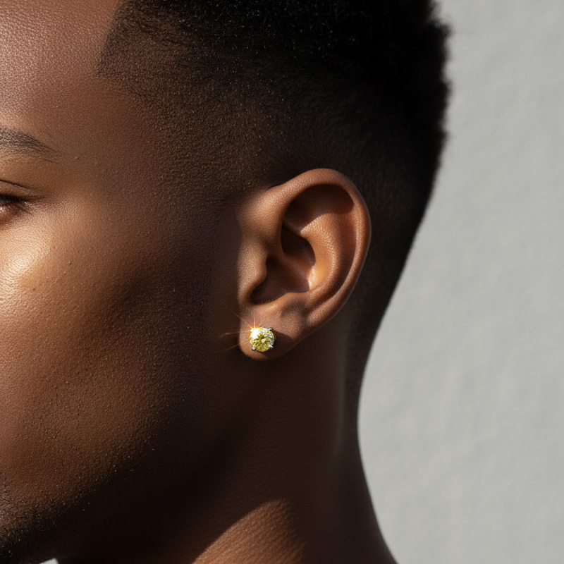 1Ct Moissanite Round Light Yellow Stud Earrings in S925 Silver