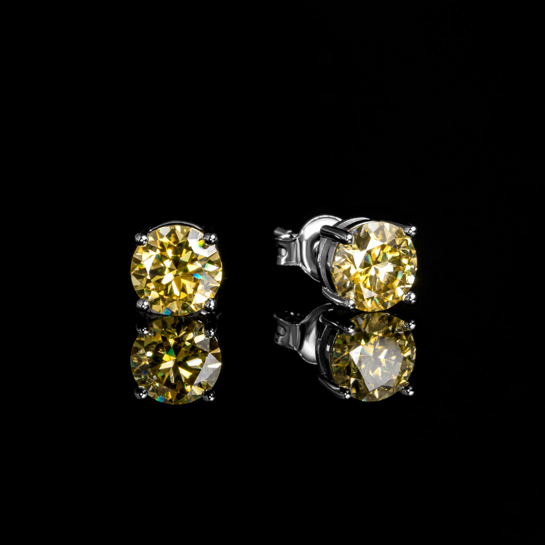 1Ct Moissanite Round Light Yellow Stud Earrings in S925 Silver