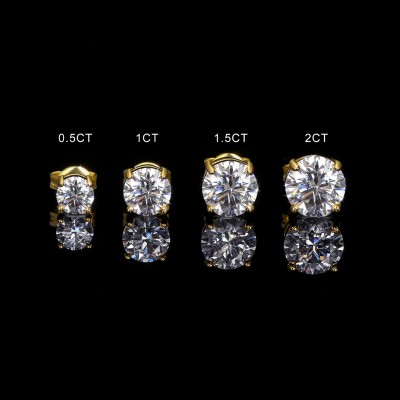0.5Ct/1Ct/1.5Ct/2Ct Moissanite Brilliant Round Cut Stud Earrings in S925 Silver with 18k Gold Plated