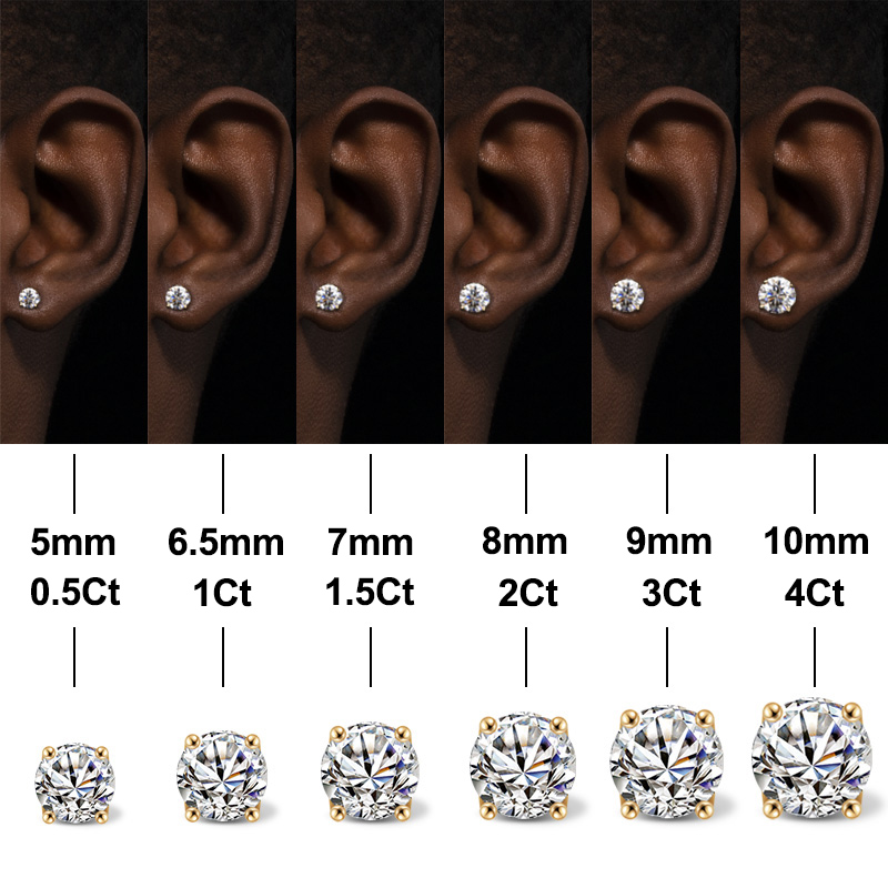 0.5Ct/1Ct/1.5Ct/2Ct/3Ct/4Ct Moissanite Brilliant Round Cut Stud Earrings in S925 Silver with 18k Gold Plated