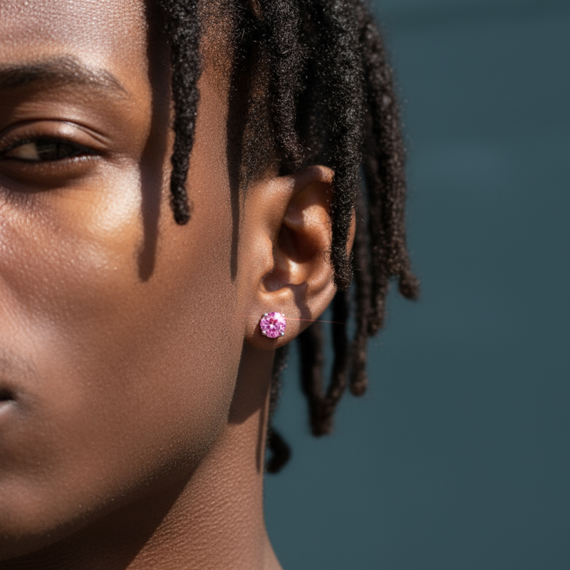 1Ct Pink Moissanite Round Stud Earrings in S925 Silver