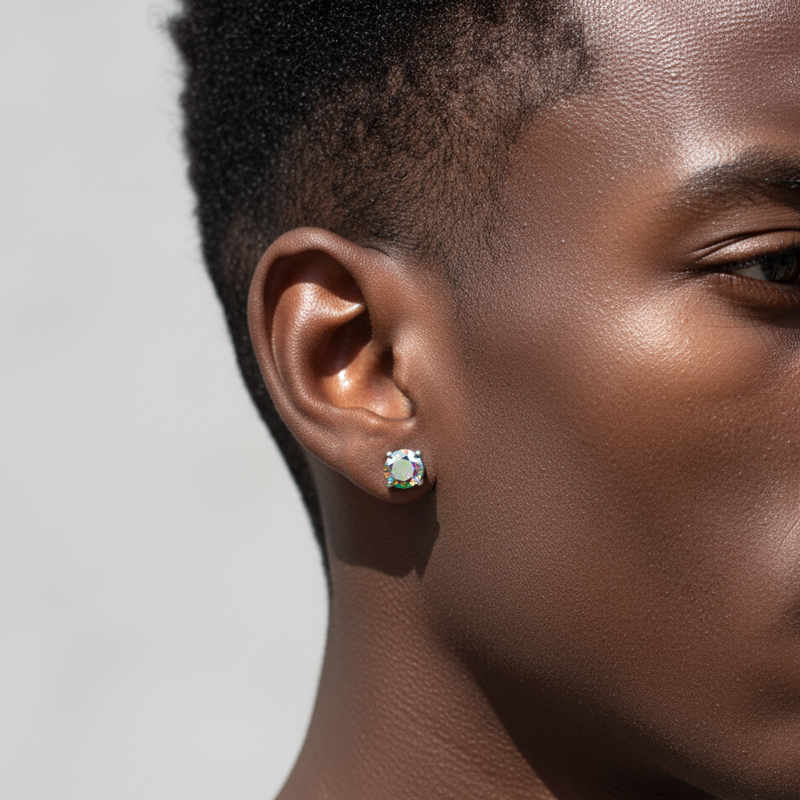 1Ct Moissanite Round Light Colorful Stud Earrings in S925 Silver