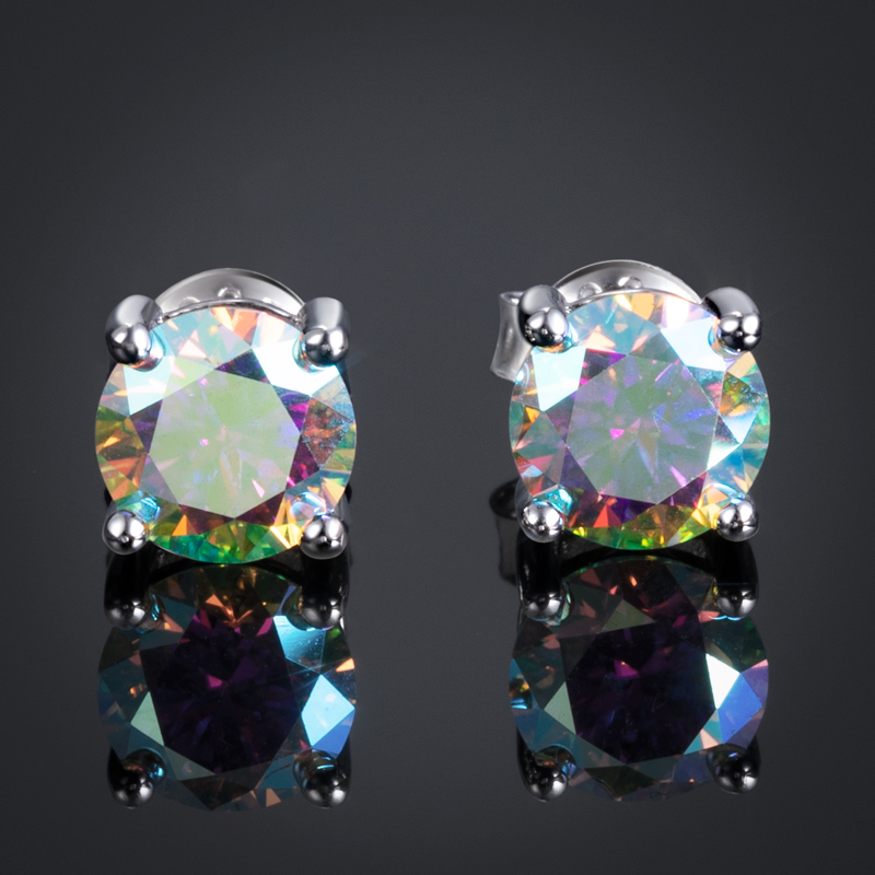 1Ct Moissanite Round Light Colorful Stud Earrings in S925 Silver