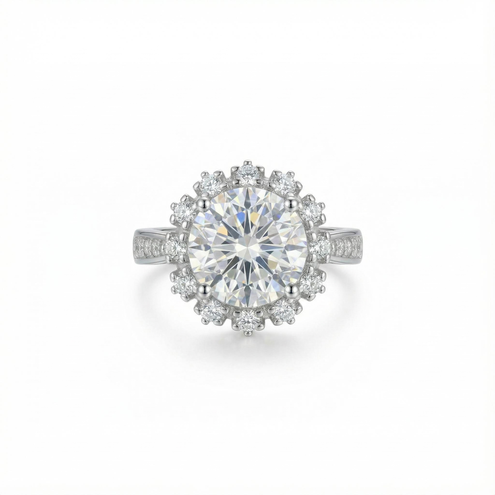 1Ct Round Cut Halo Moissanite Engagement Ring in S925 Sterling Silver