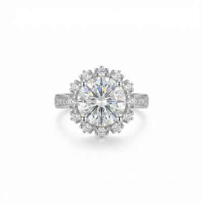 1Ct Round Cut Halo Moissanite Engagement Ring in S925 Sterling Silver