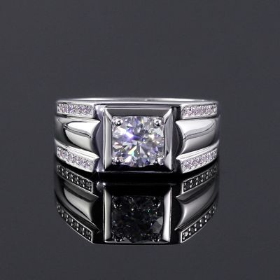 1Ct Moissanite Round Cut Men's Engagement Ring in S925 Sterling Silver