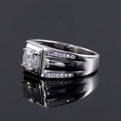1Ct Moissanite Round Cut Men's Engagement Ring in S925 Sterling Silver