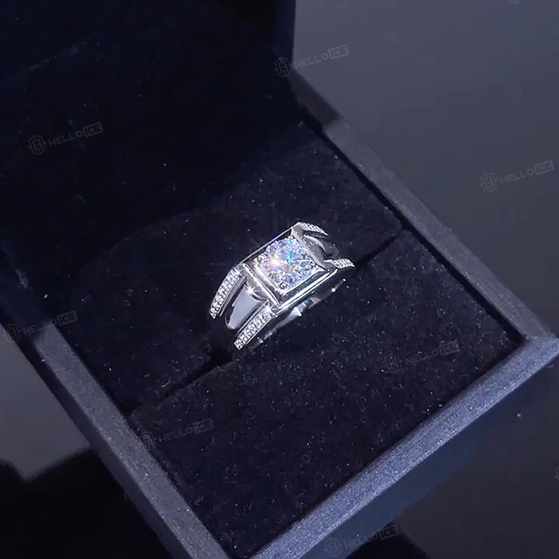 1Ct Moissanite Round Cut Men's Engagement Ring in S925 Sterling Silver