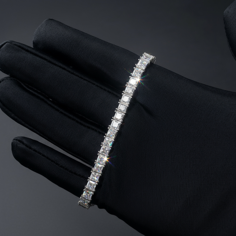 4mm Moissanite Princess Cut Tennis Bracelet in S925 Sterling Silver