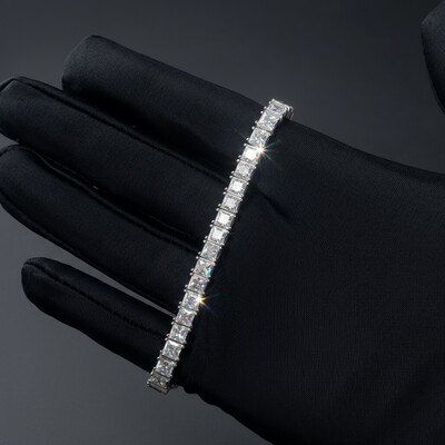 4mm Moissanite Princess Cut Tennis Bracelet in S925 Sterling Silver