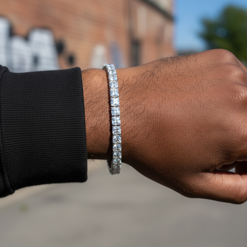 4mm Moissanite Princess Cut Tennis Bracelet in S925 Sterling Silver