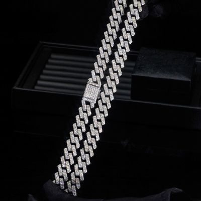 13mm Moissanite Prong Cuban Chain in S925 Silver