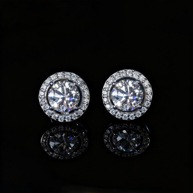 1Ct Moissanite Round Halo Stud Earrings in S925 Sterling Silver