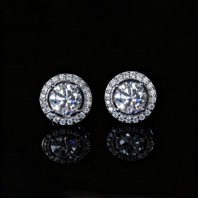 1Ct Moissanite Round Halo Stud Earrings in S925 Sterling Silver